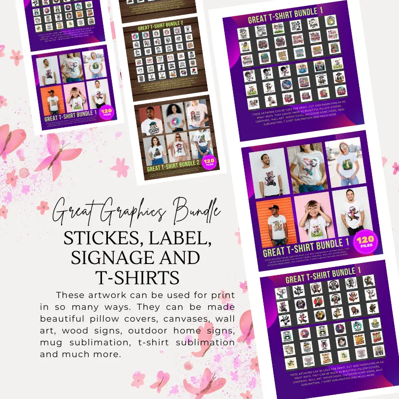 BUNDLE GRAPHICS DESIGN - Stickes, Label, Signage and T-Shirts