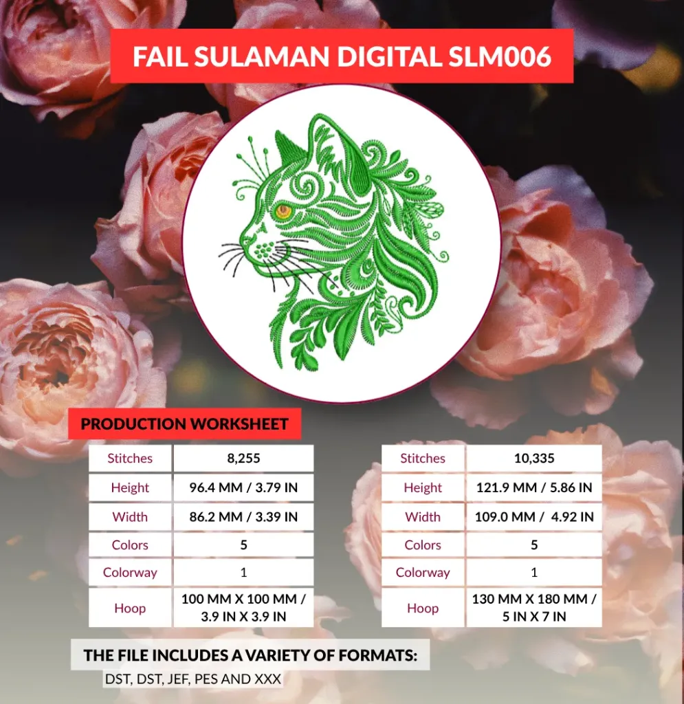 Fail Sulaman Digital Sedia untuk Mesin Sulam SLM006